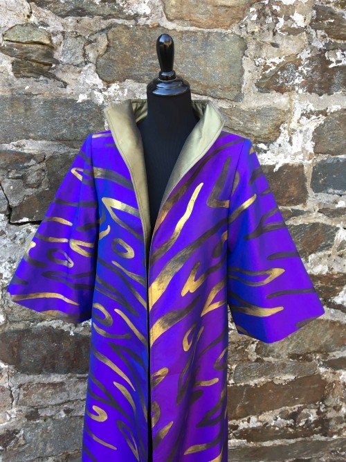 Handpainted Thai silk coat, Cashmere and Pearls