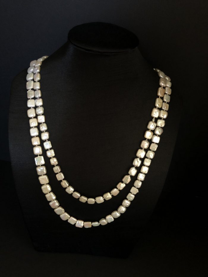 Square Disc Pearl Necklace by Cashmere And Pearls