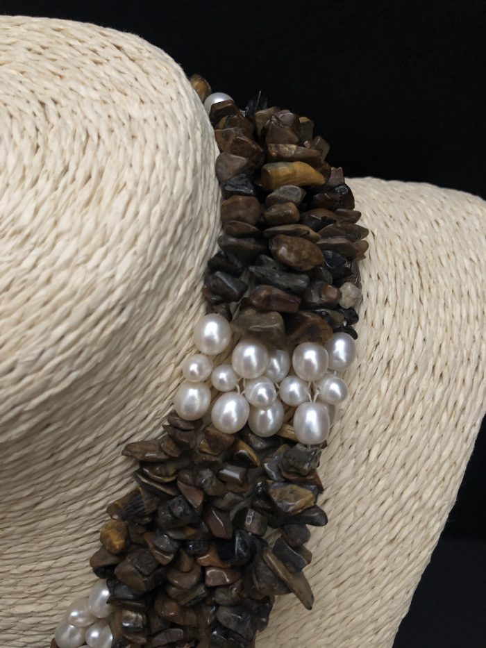 Tigereye and pearl necklace, by Cashmere and Pearls #cashmereandpearls