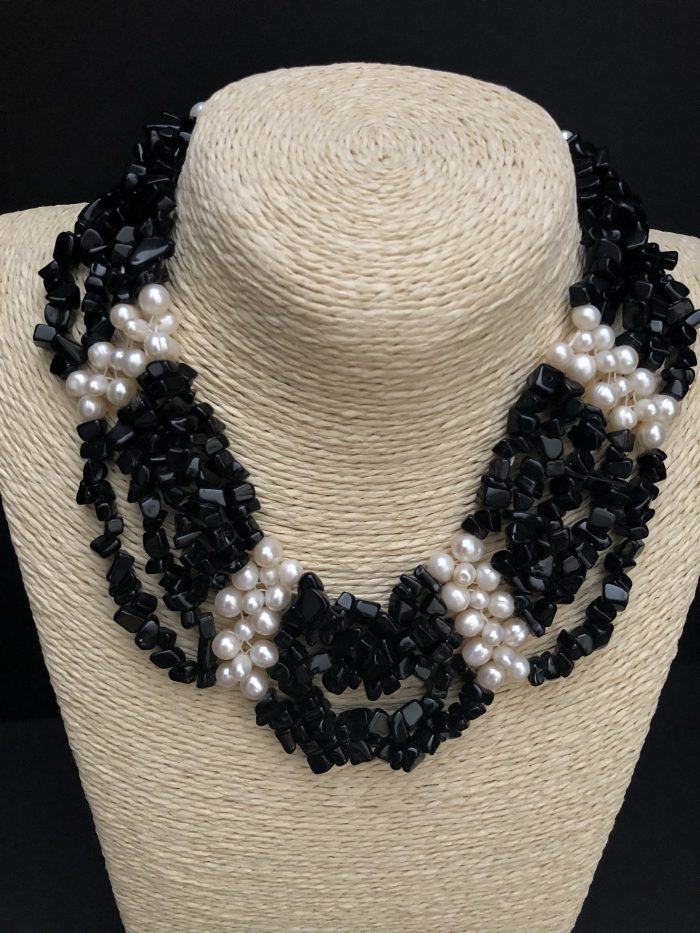 Black onyx and pearl necklace, by Cashmere and Pearls #cashmereandpearls