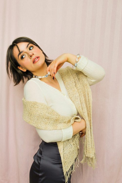 Hemp Scarf and Baroque Pearl Bracelet