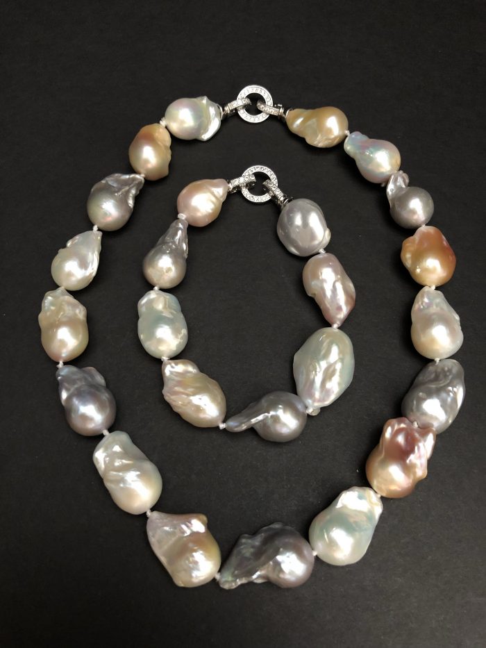 Baroque Pearl Necklace and Bracelet with Crystal Clad Clasp, by Cashmere and Pearls