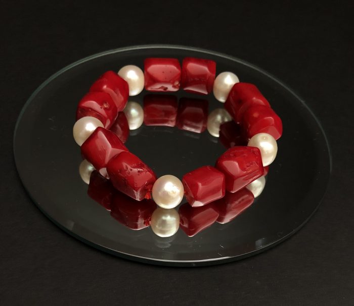 Pearls and Red Coral Bracelet, by Cashmere and Pearls