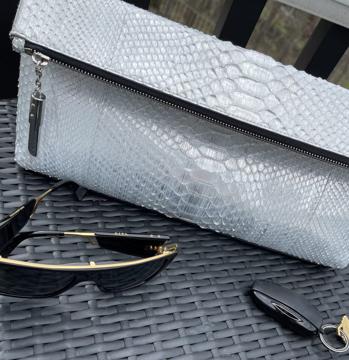 Silver Python Clutch Bag