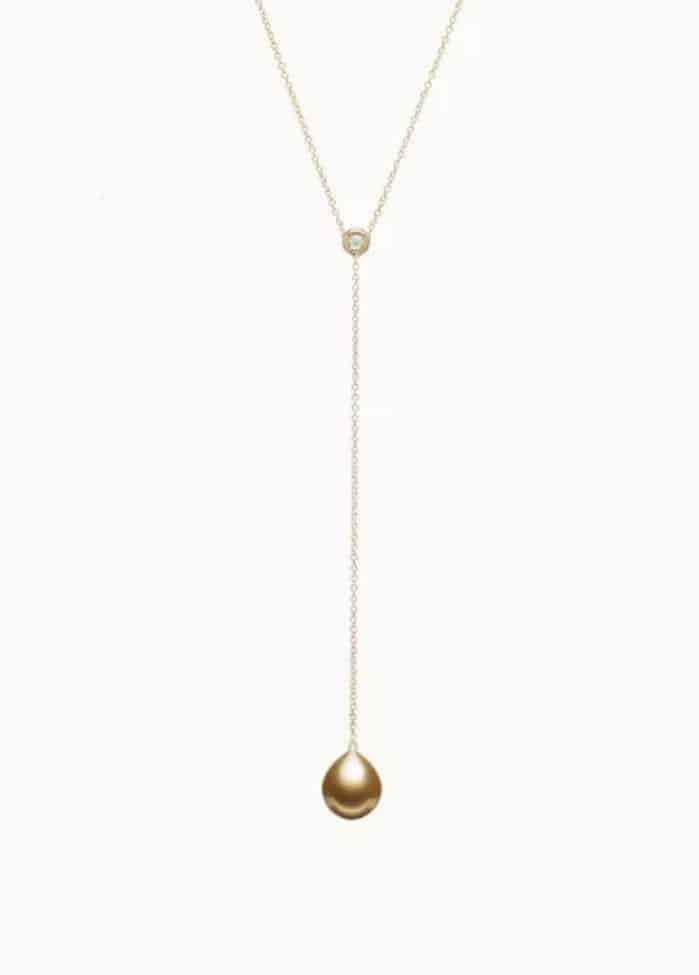 Champagne necklace with a Golden South Sea pearl, by JEWELMER