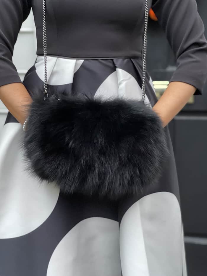 Luxurious Muff and Handbag in Black Fox Fur