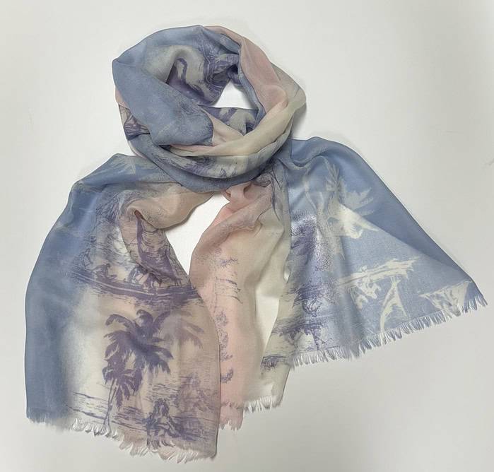 Island print pure cashmere scarf