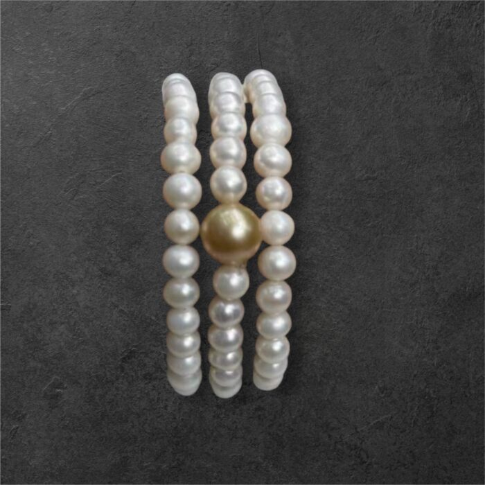 Stackable freshwater and golden South Sea pearl bracelets